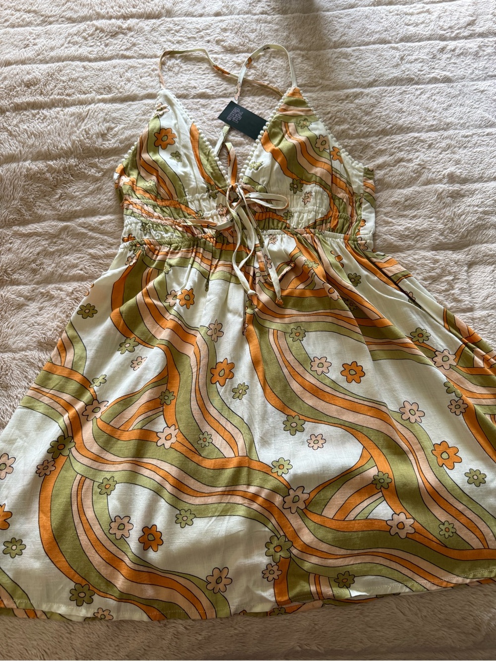 wild fable Olive & Orange Floral Wave Mini Dress
